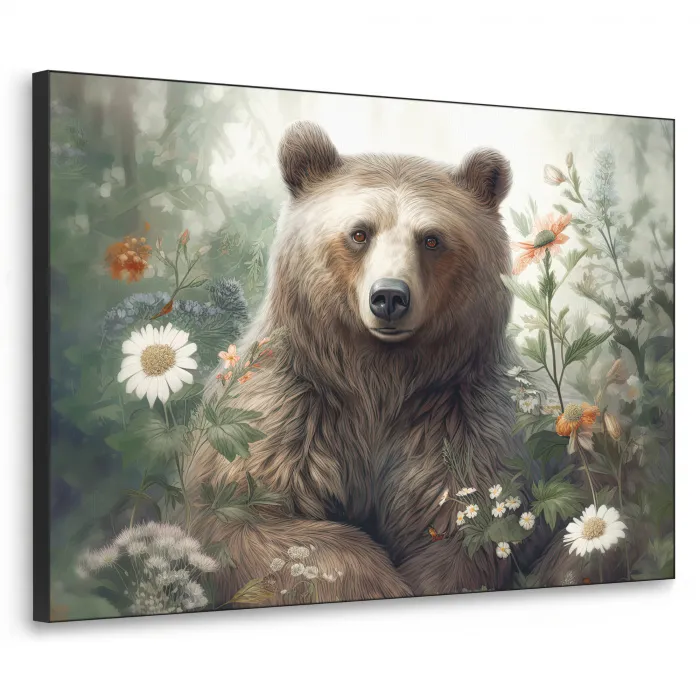 Bruine beer - Wilde dieren - Bloemen - Planten Textielframe - compleet frame klein -3d