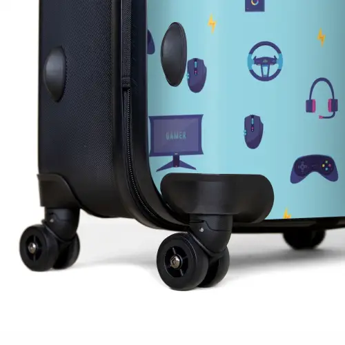 Gamer patroon met spelaccessoires op blauw NBS - Large koffer - Volwassenen Unisex groot -product2