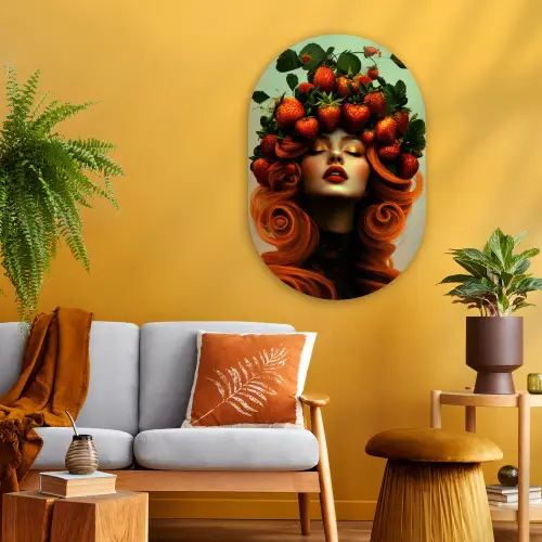 Vrouw - Aardbeien - Kroon Wandcirkel Ovaal Glas middel -sfeer4