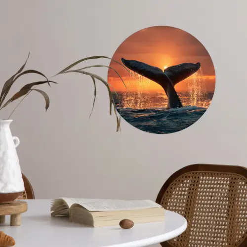 Walvis staart - Water - Zonsondergang Wandcirkel behangsticker klein -sfeer3