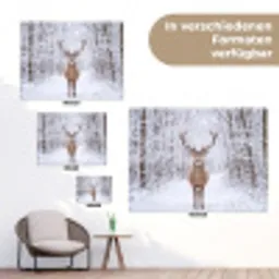 Hert - Winter - Bos - Natuur - Wit tuinposter los doek klein -Xsfeer9_DE