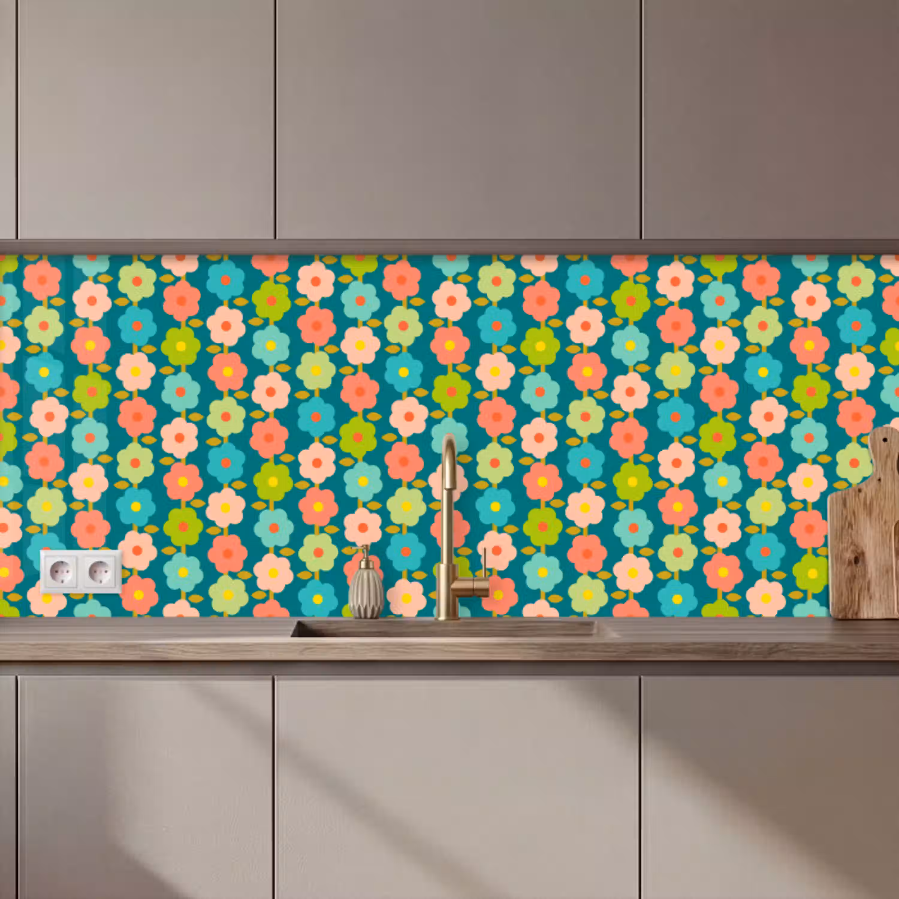 Patroon - Bloemen - Retro - Jaren 70 keuken achterwand 2 middel 871 zz_3dshopping