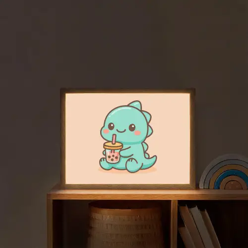 Dino - Boba - kawaii - Oranje Light Box met batterij (Wandlamp kind) middel -sfeer1_kind