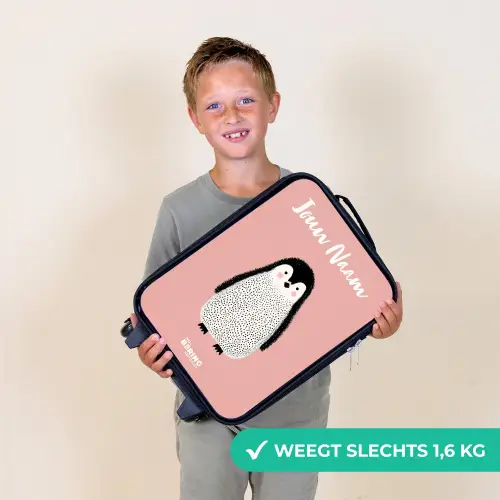 Pinguïn - Stippen - Roze - Minimalistisch Kinderkoffer - Zwart klein -sfeer4_NL