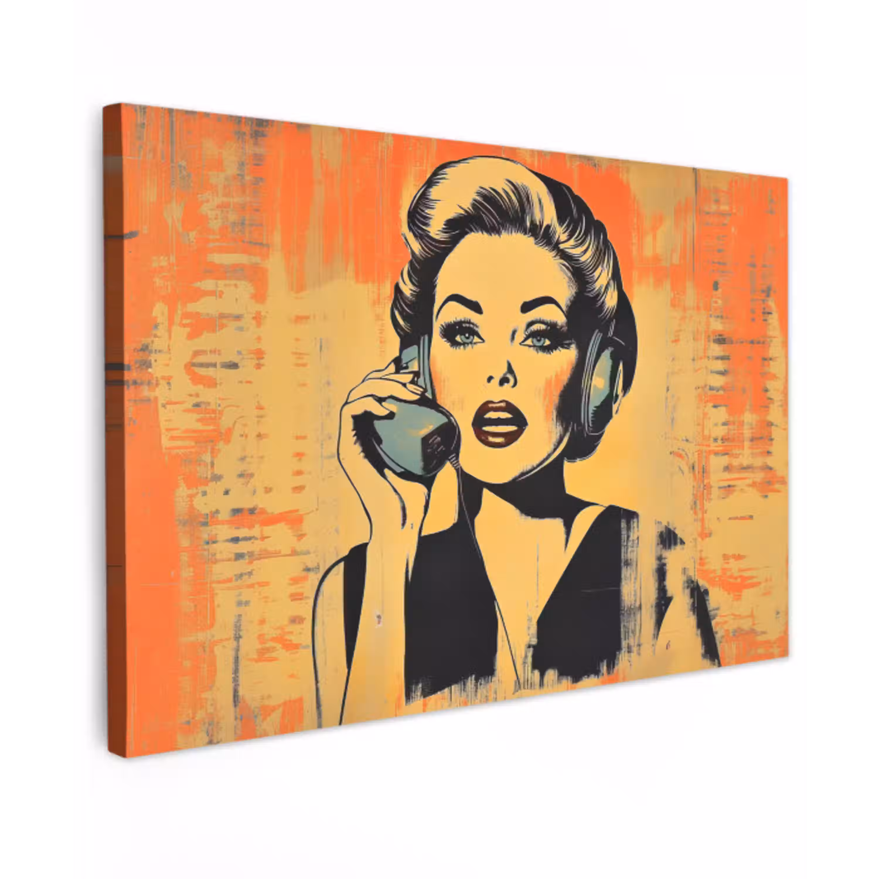 Retro - Vrouw - Koptelefoon - Oranje Tuinposter op houten frame 2 cm dik klein -3d