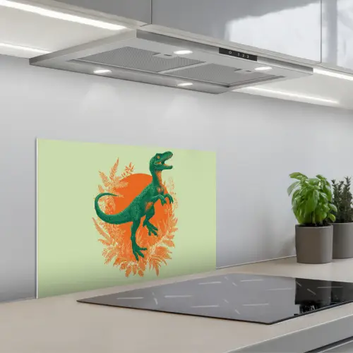 Dinosaurus - Groen - Planten - Cirkel keuken achterwand spatscherm klein -3d_schuin