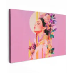 Vrouw - Bloemen - Paars - Abstract Tuinposter op houten frame 2 cm dik klein -3d