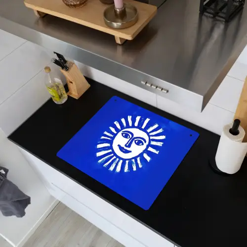 Zon - Gezicht - Penseelstructuur - Blauw Inductie beschemer met haakjes middel -sfeer1