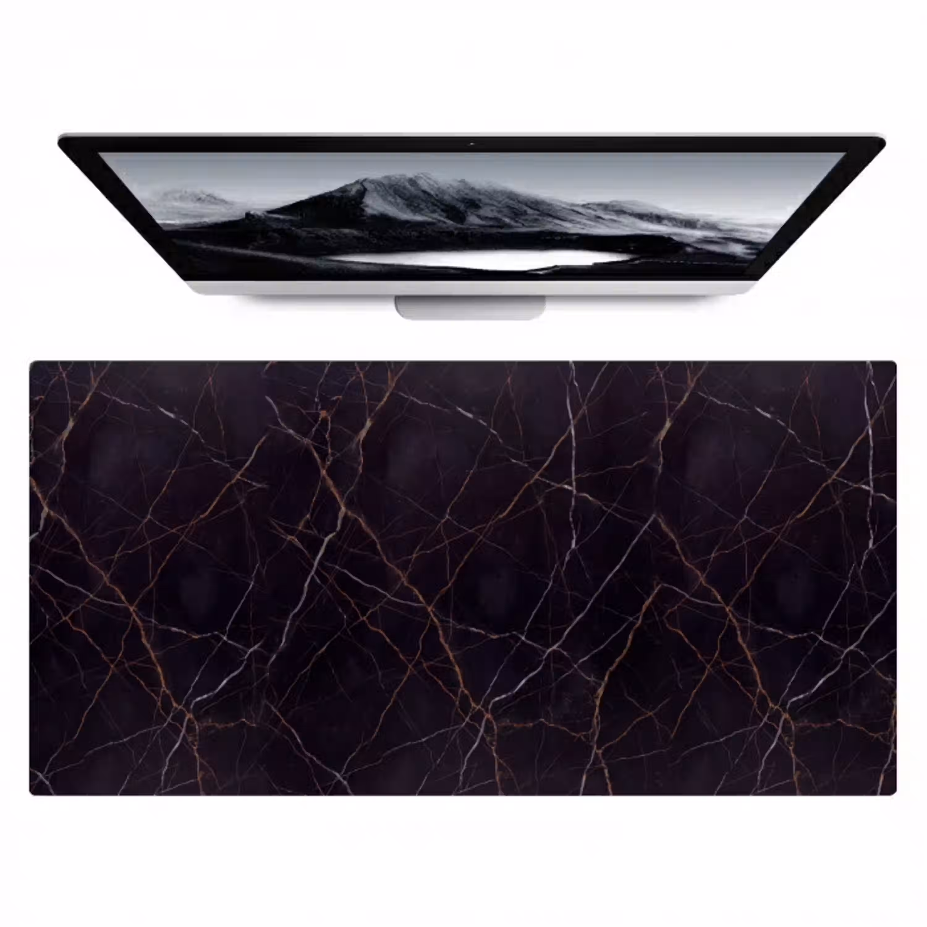 Natuursteen - Marmerpatroon - Abstract - Modern - Zwart - Goud Muismat XXL klein -zzz3d