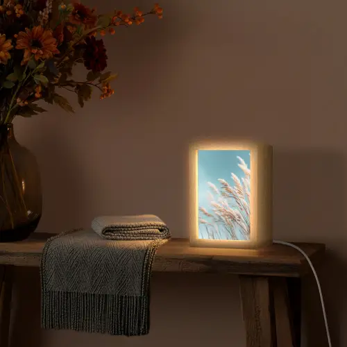 Siergras - Wind - Lichtbruin Light Box met kabel (Tafellamp) klein -sfeer4