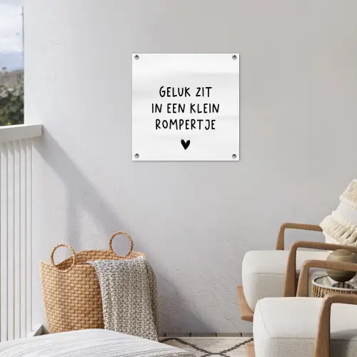 Spreuken - Quotes - Geluk zit in een klein rompertje tuinposter los doek klein -sfeer8