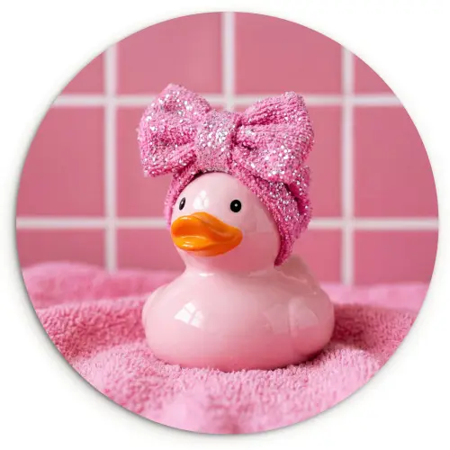 Badeend -Strik - Roze Wandcirkel kunststof plaat 5mm dik klein -3d