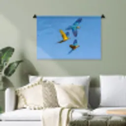 Papagaai - Vliegen - Blauw - Geel Wandkleed katoen klein -sfeer7