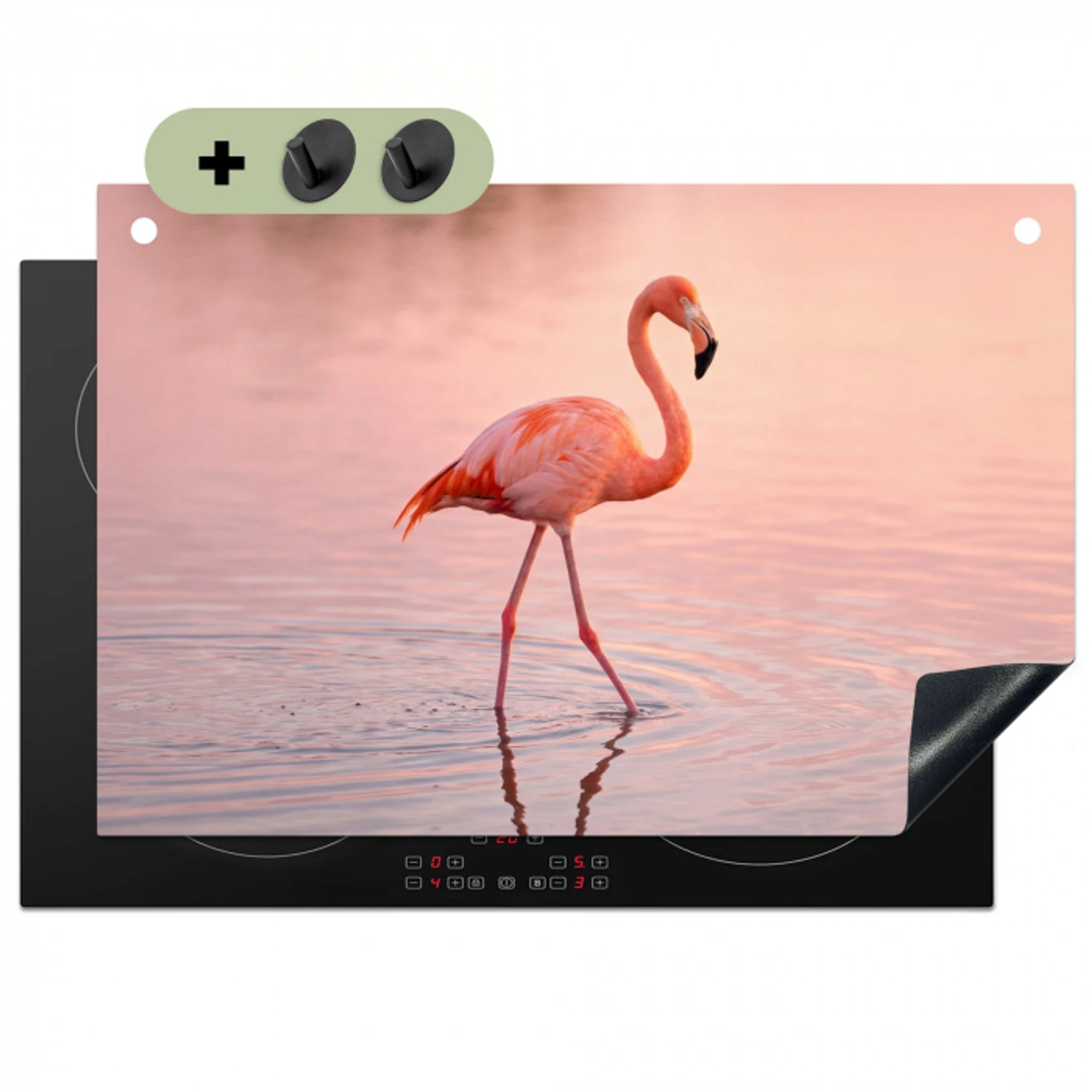 Flamingo - Water - Roze Inductie beschemer met haakjes klein -3d