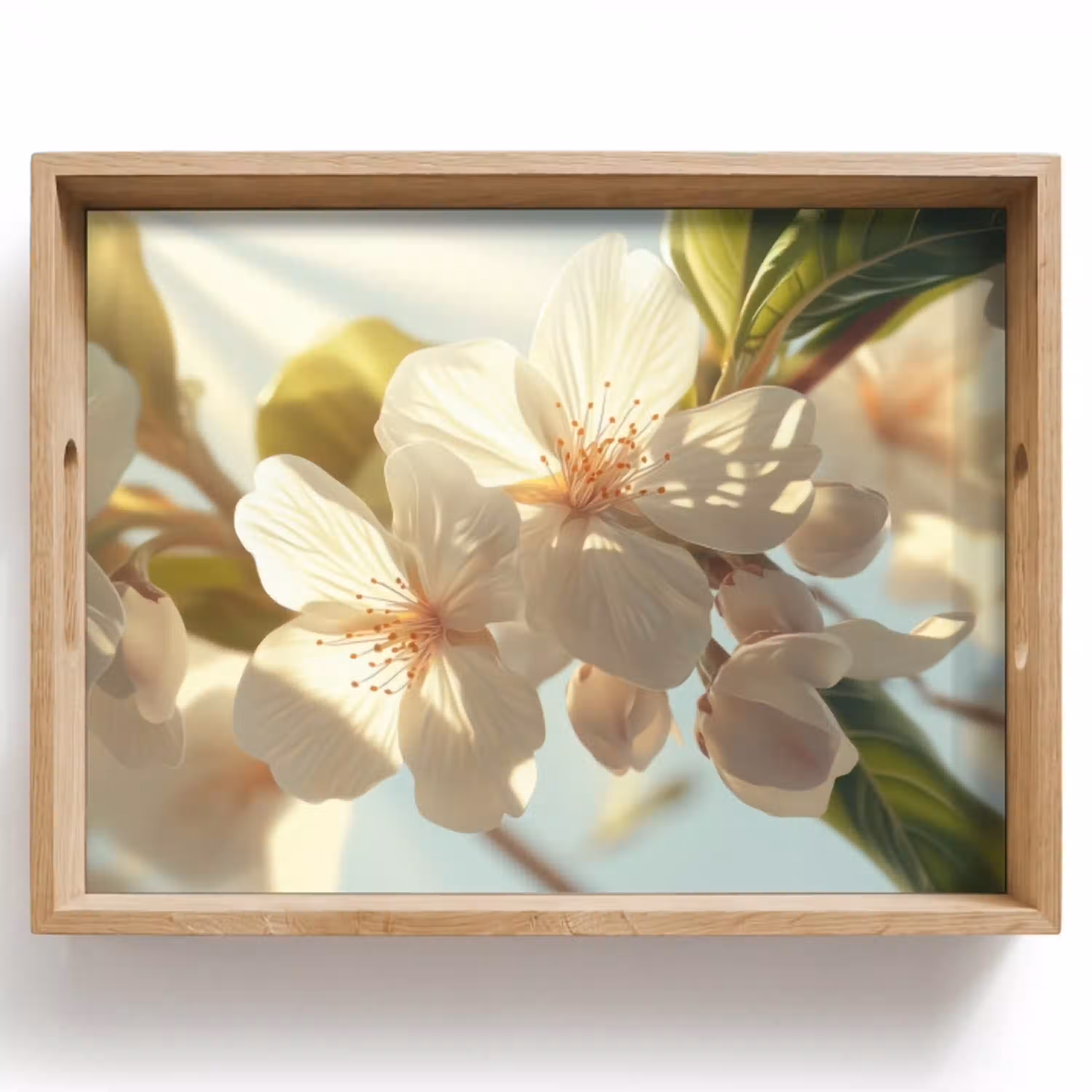 Bloesems - Wit - Zonnestralen -  Bloemblaadjes Dienblad Rechthoek middel -z3d_shopping