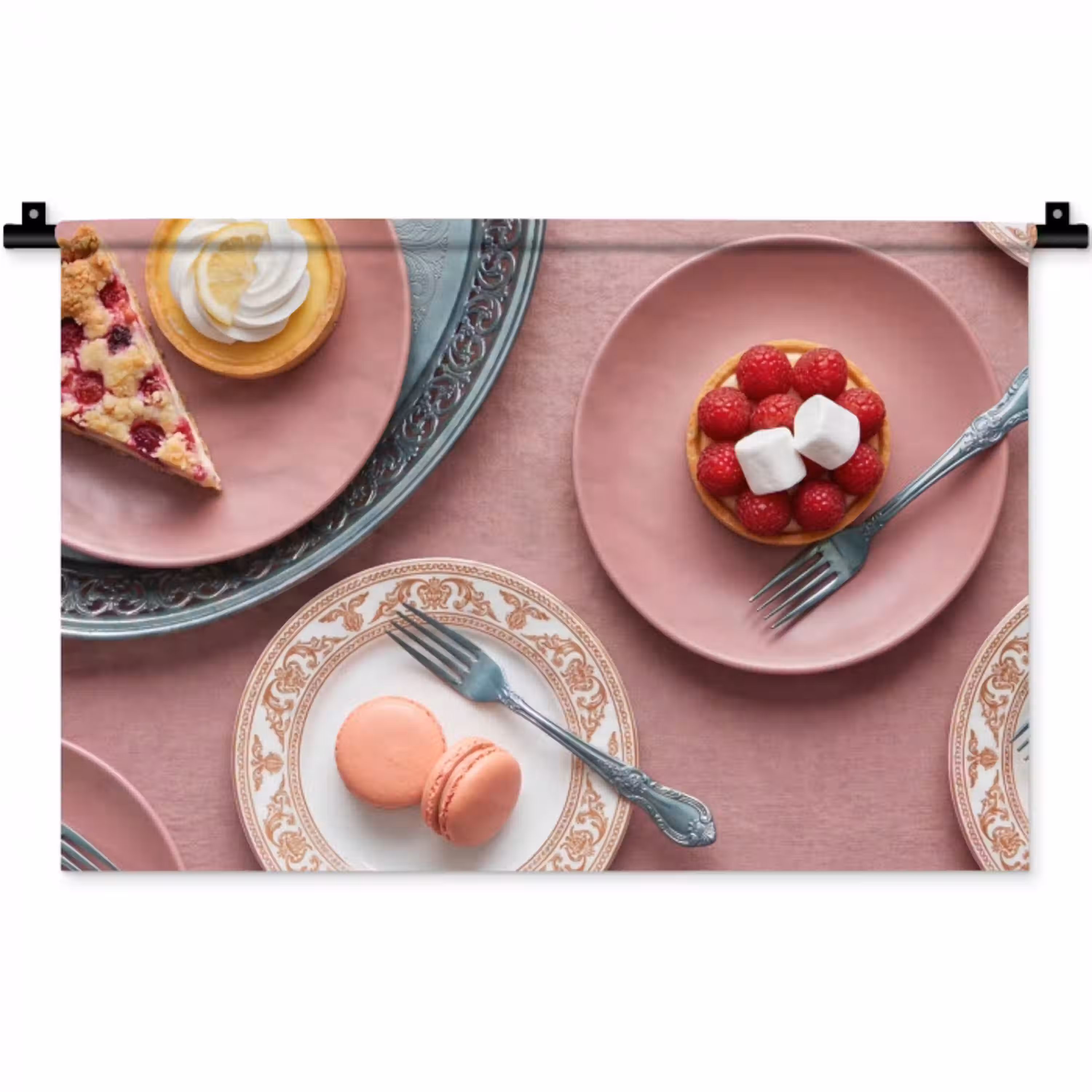 Dessert - Taart - Gebak - Zoet - Roze Wandkleed katoen klein -zz3d