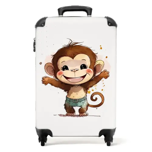 Aap - Bruin - Waterverf - Dieren - Meiden - Jongens NBS - Handbagage koffer - Unisex middel -productfoto_recht