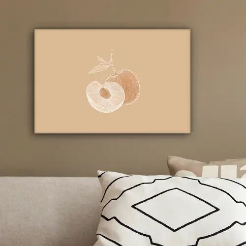Perzik - Lijntekening - Pit - Beige canvas 2cm klein -sfeer3