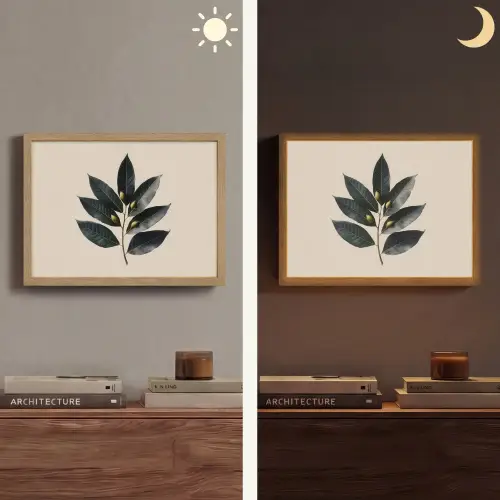 Laurierbladeren - Bloemknoppen - subtiel Light Box met batterij (Wandlamp) middel -sfeer3