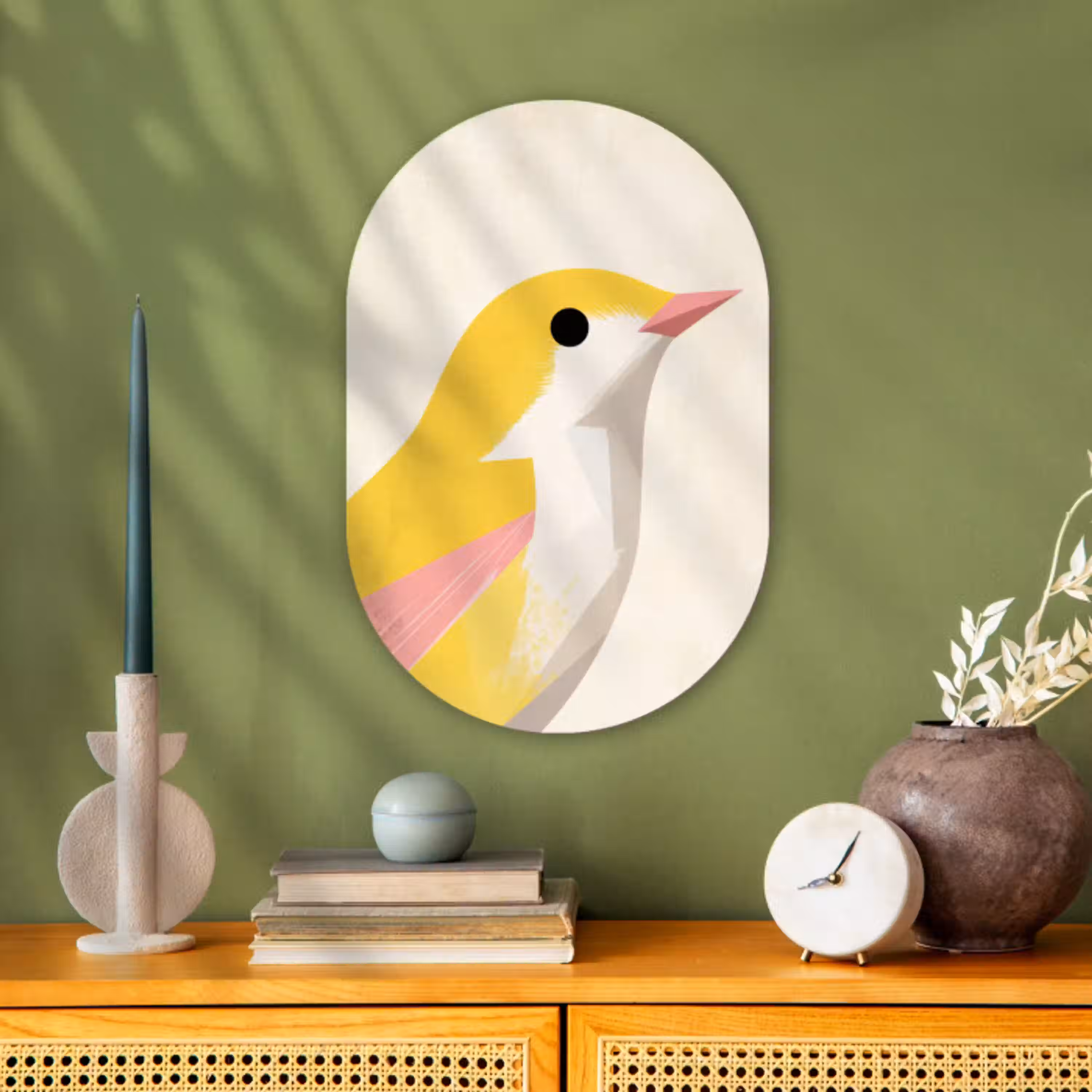 Vogel - Minimalistisch - Geel Wandcirkel Ovaal Forex klein -sfeer2