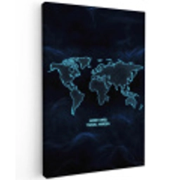 Digitaal - Wereldkaart - Blauw - Quote Tuinposter op houten frame 2 cm dik middel -3d