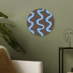 Kronkelende lijnen - Blauw - Bruin - Minimalistisch Akoestische PET Vilt - Rond klein 838 -sfeer2