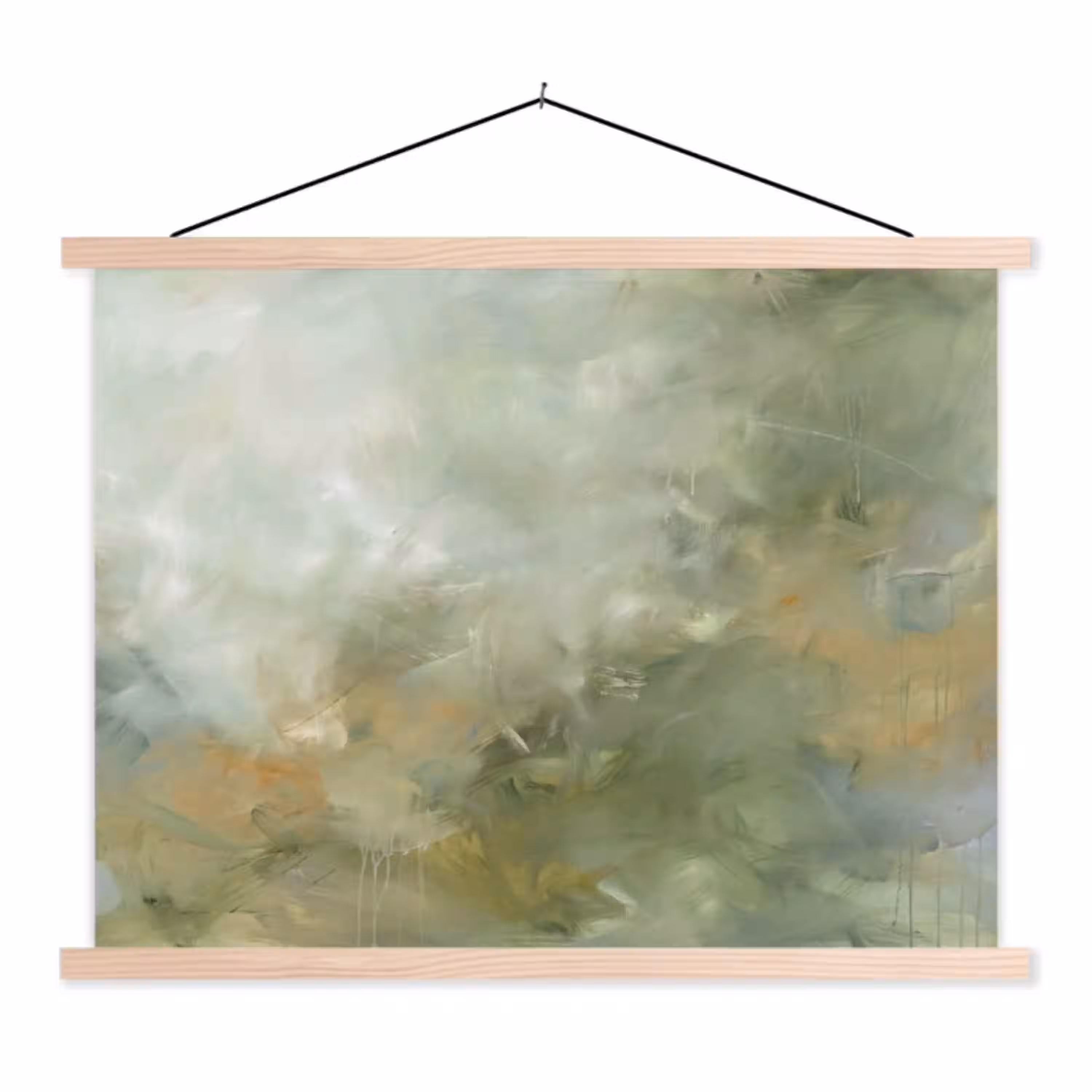 Abstract - Groen - Beige - Modern - Kunst textielposter latten blank klein -3d