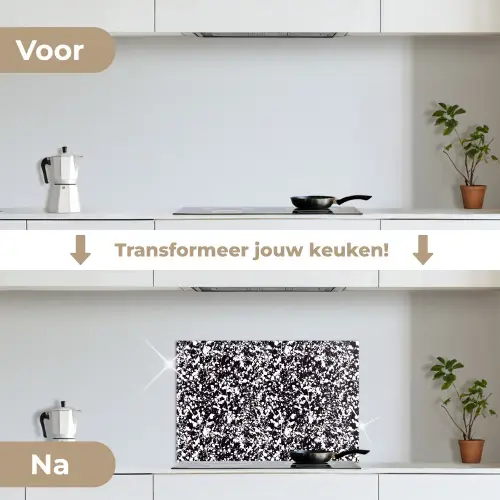 Spat - Stippen - Zwart - Wit keuken achterwand spatscherm klein 900 -voor_na_NL