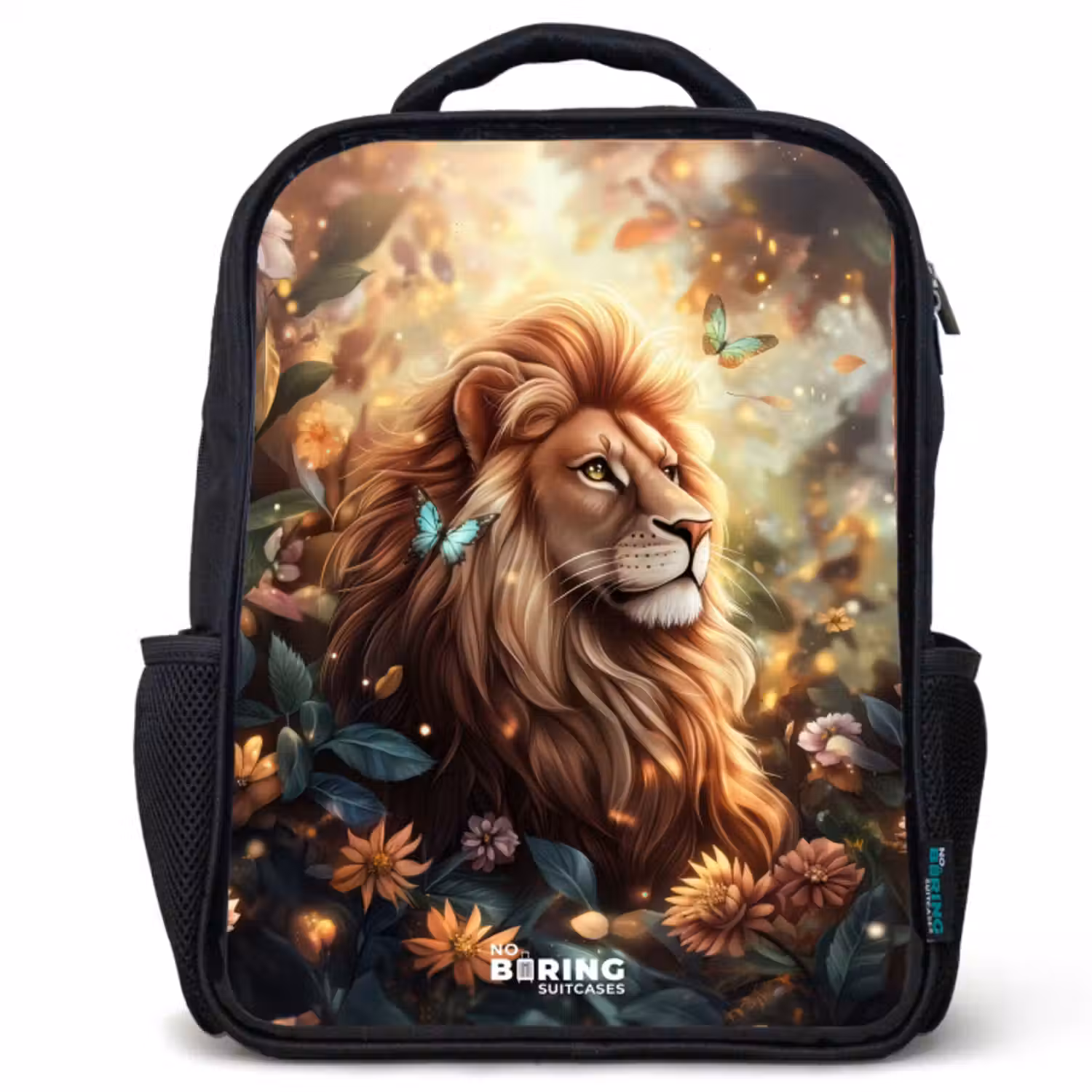 Kinder rugzak - Leeuw met vlinders in bloemrijke jungle