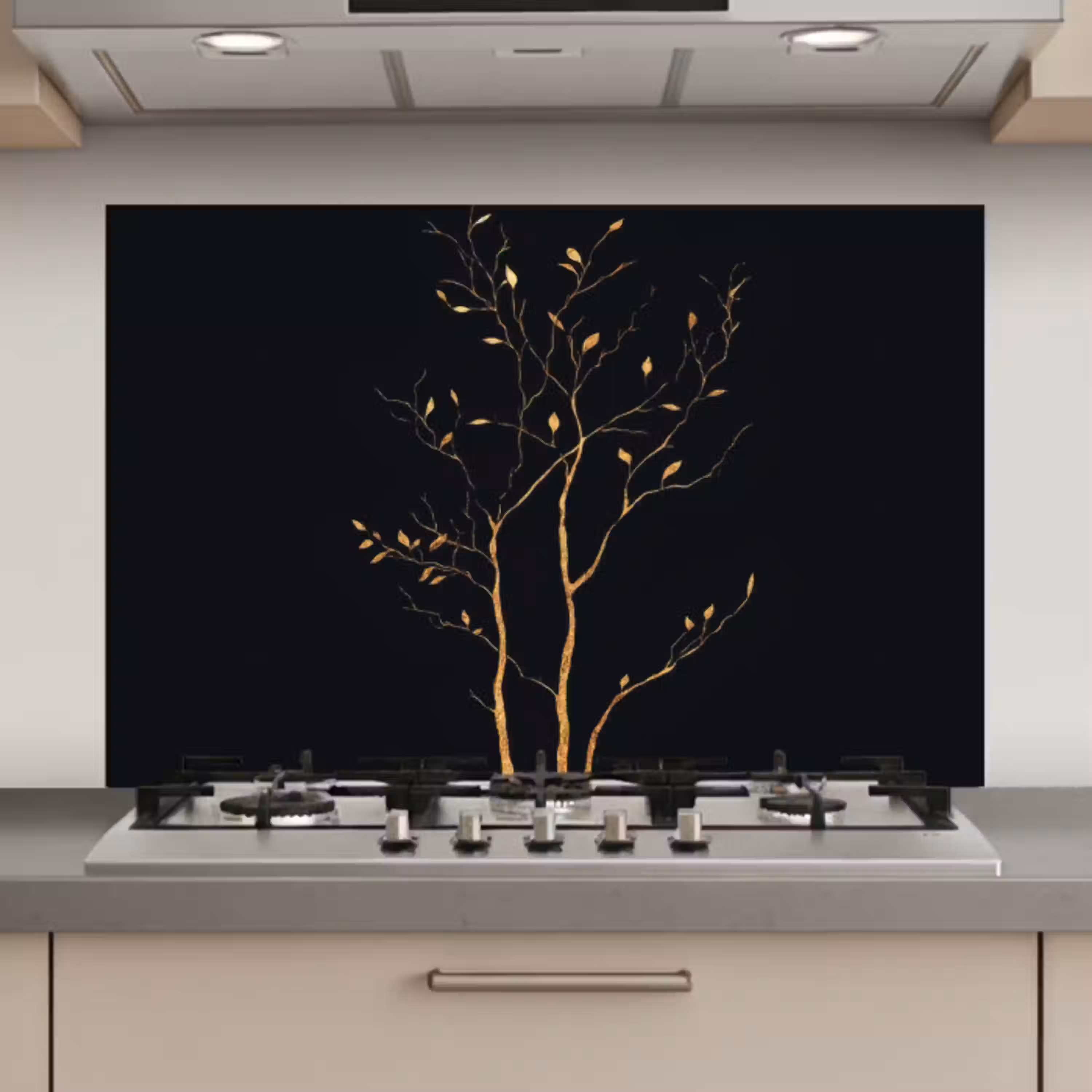 Takken - Blaadjes - Zwart keuken achterwand spatscherm klein -3d_website