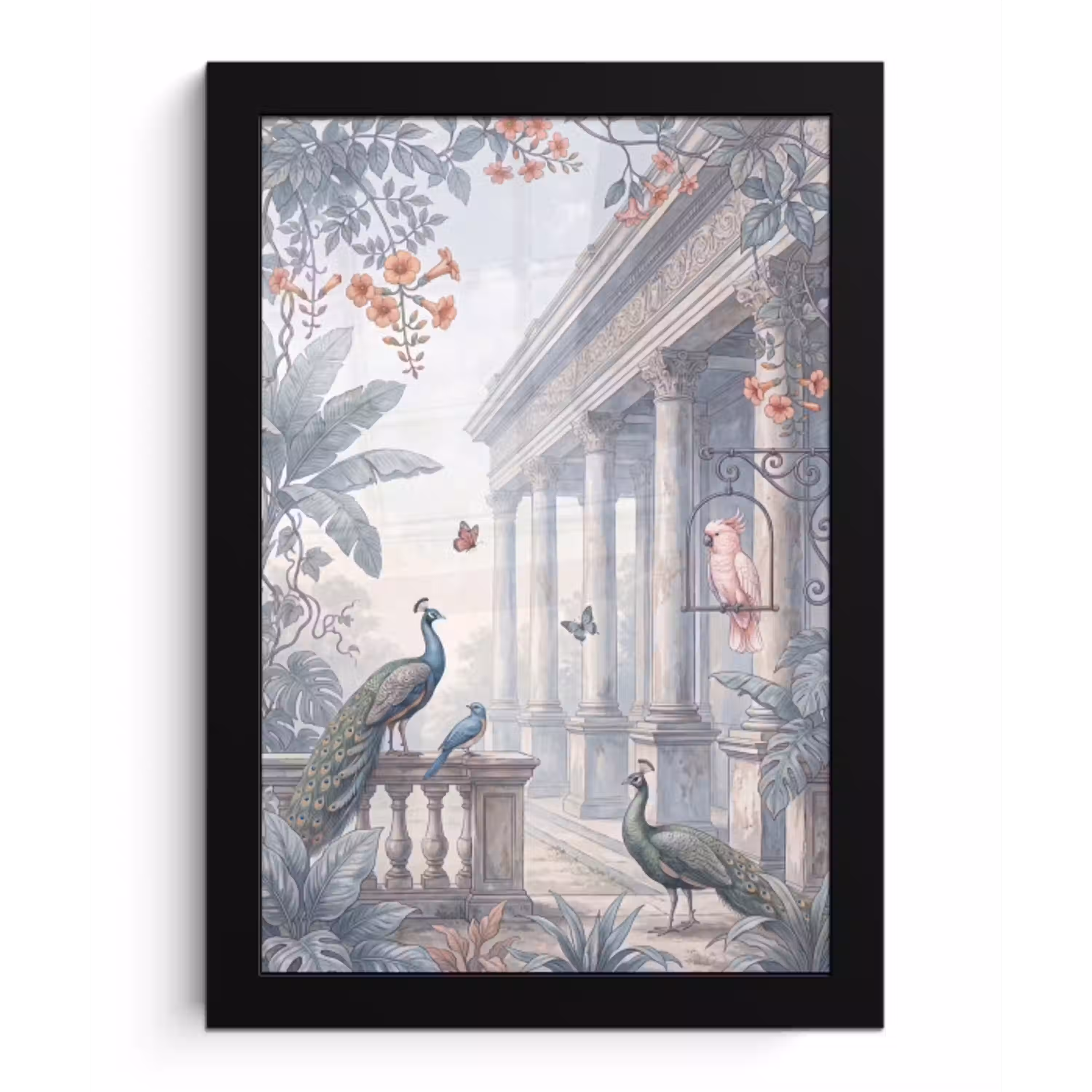 Vogel - Pauw - Architectuur - Klassiek - Groen fotolijst zwart zonder passe partout klein -3d