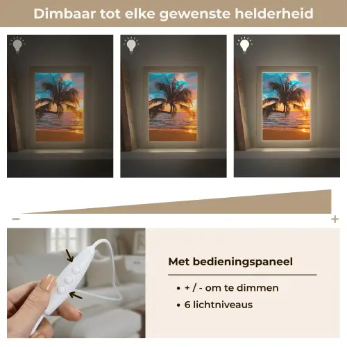 Palm - Zonsondergang - Horizon - Strand - Zee - Tropisch Light Box met kabel (Tafellamp) klein -USP_dimbaarNL
