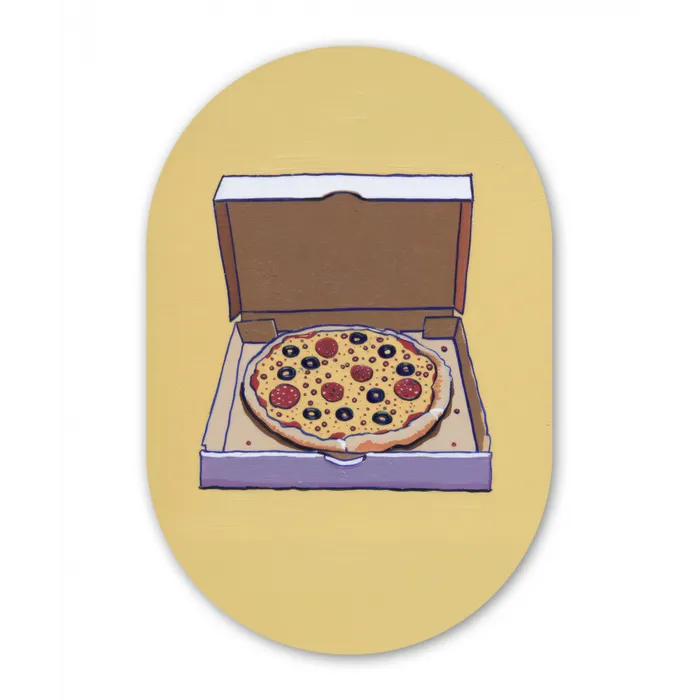 Pizza - Doos - Salami - Illustratie Wandcirkel Ovaal Glas middel -3d