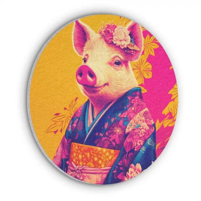 Varken - Bloemkroon - Kimono - Abstract Akoestische PET Vilt - Rond klein -3d