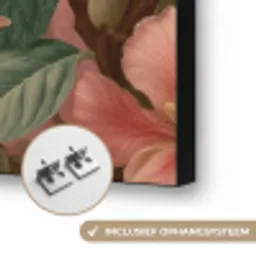 Kolibries - Bloemen - Groen - Roze Textielframe zwart klein -USP_ophangsysteemNL