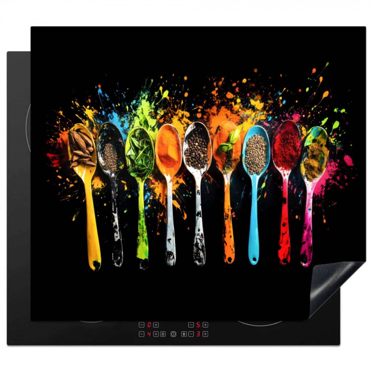 Lepels - Kruiden - Modern - Graffiti - Verf - Kleurrijk Inductie beschermer vinyl 3mm middel -3d