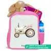 Beige vintage tractor in pastel groene kleuren Kinderrugzak - Roze middel -inhoud_NL