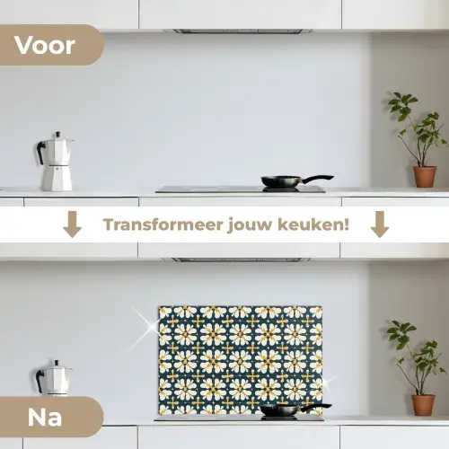 Motief - Tegel - Okergeel keuken achterwand spatscherm klein 900 -voor_na_NL