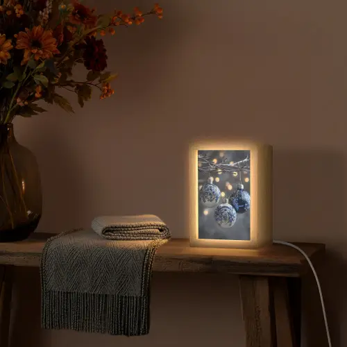 Kerstbal - Versierd - Blauw Light Box met kabel (Tafellamp) klein -sfeer4