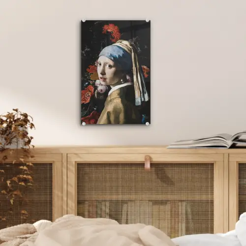 Meisje met de parel - Johannes Vermeer - Bloemen - Rood plexiglas 5mm klein -sfeer4