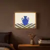 Vaas - Blauw - Geblokt - Modern Light Box met batterij (Wandlamp) middel -sfeer4