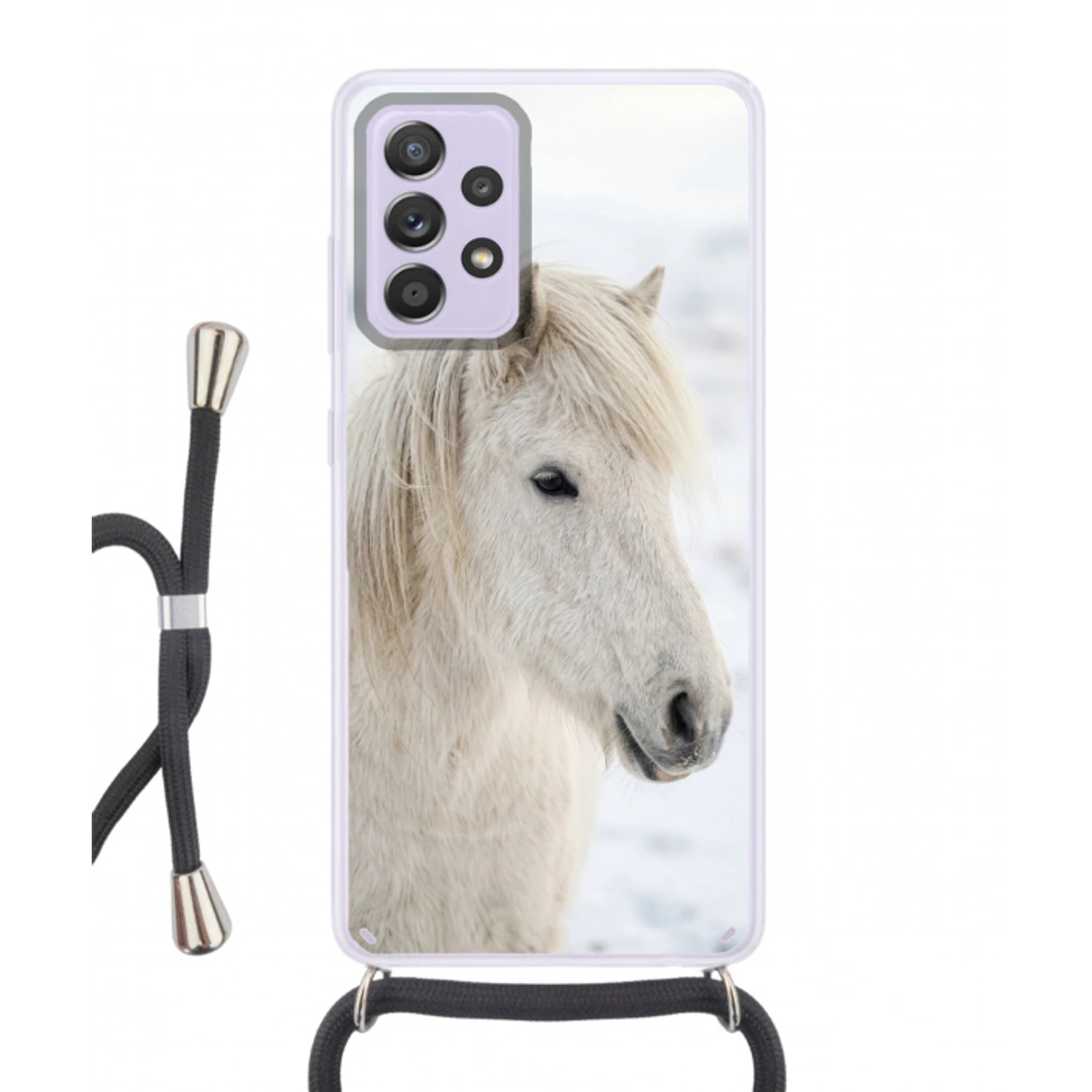 Paard - Kop - Winter - Dieren - Wit Hoesje Samsung Galaxy A52 5G met koord klein -3d