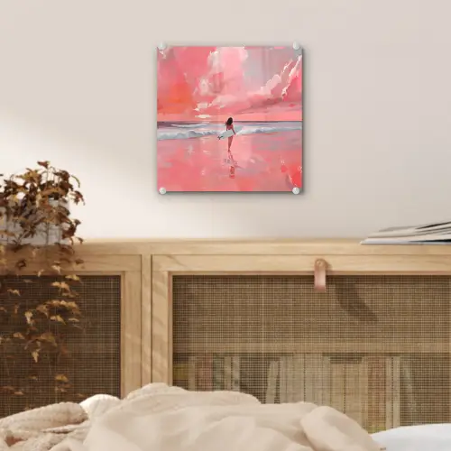 Roze - Surfen - Zee plexiglas 5mm klein -sfeer4