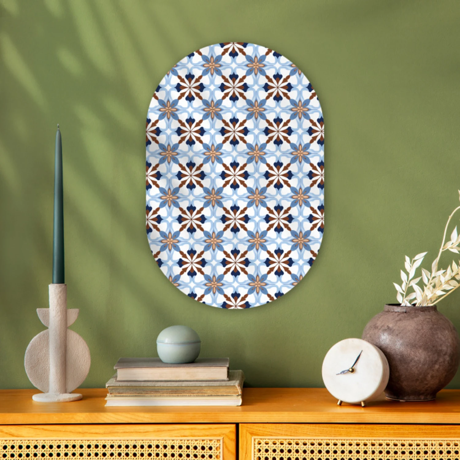 Ornament - Tegel - Kleurrijk Wandcirkel Ovaal Forex klein 630 -sfeer2