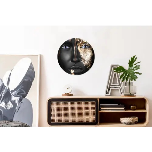 Vrouw - Bladgoud - Zwart - Goud - Luxe Wandcirkel aluminium klein -kantoor