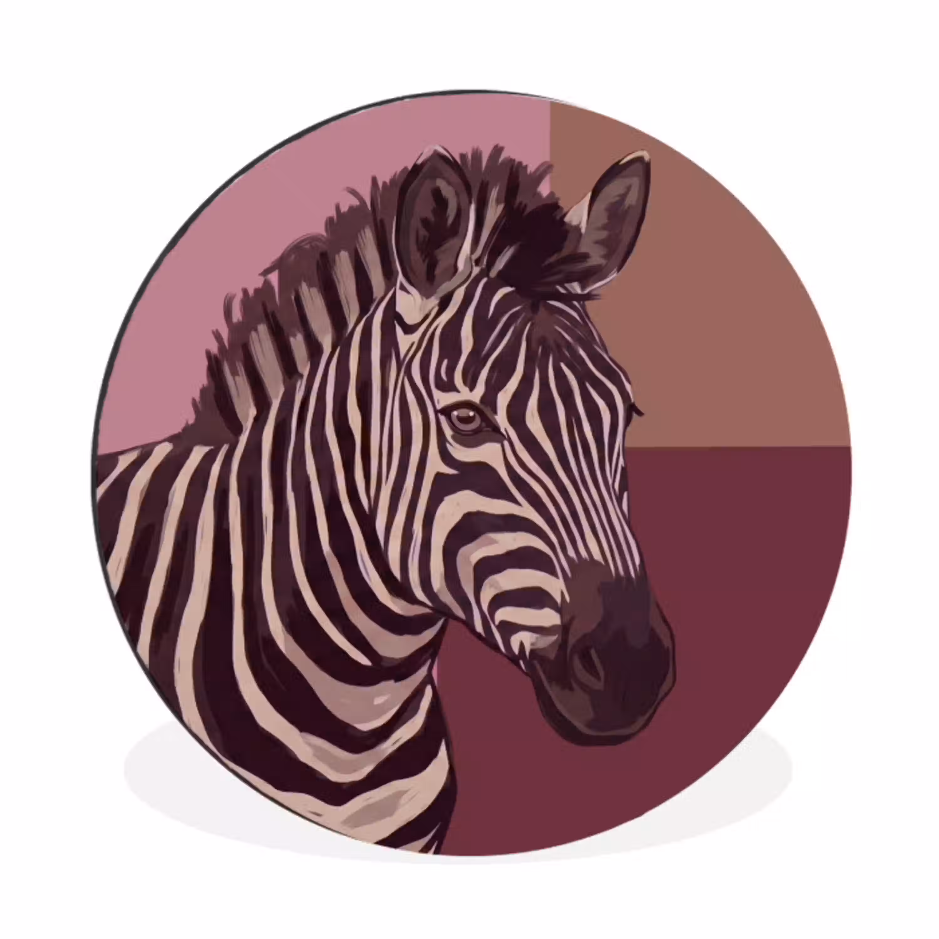 Dieren - Zebrahoofd - Wildlife - Modern - Bruin Wandcirkel aluminium klein -3d