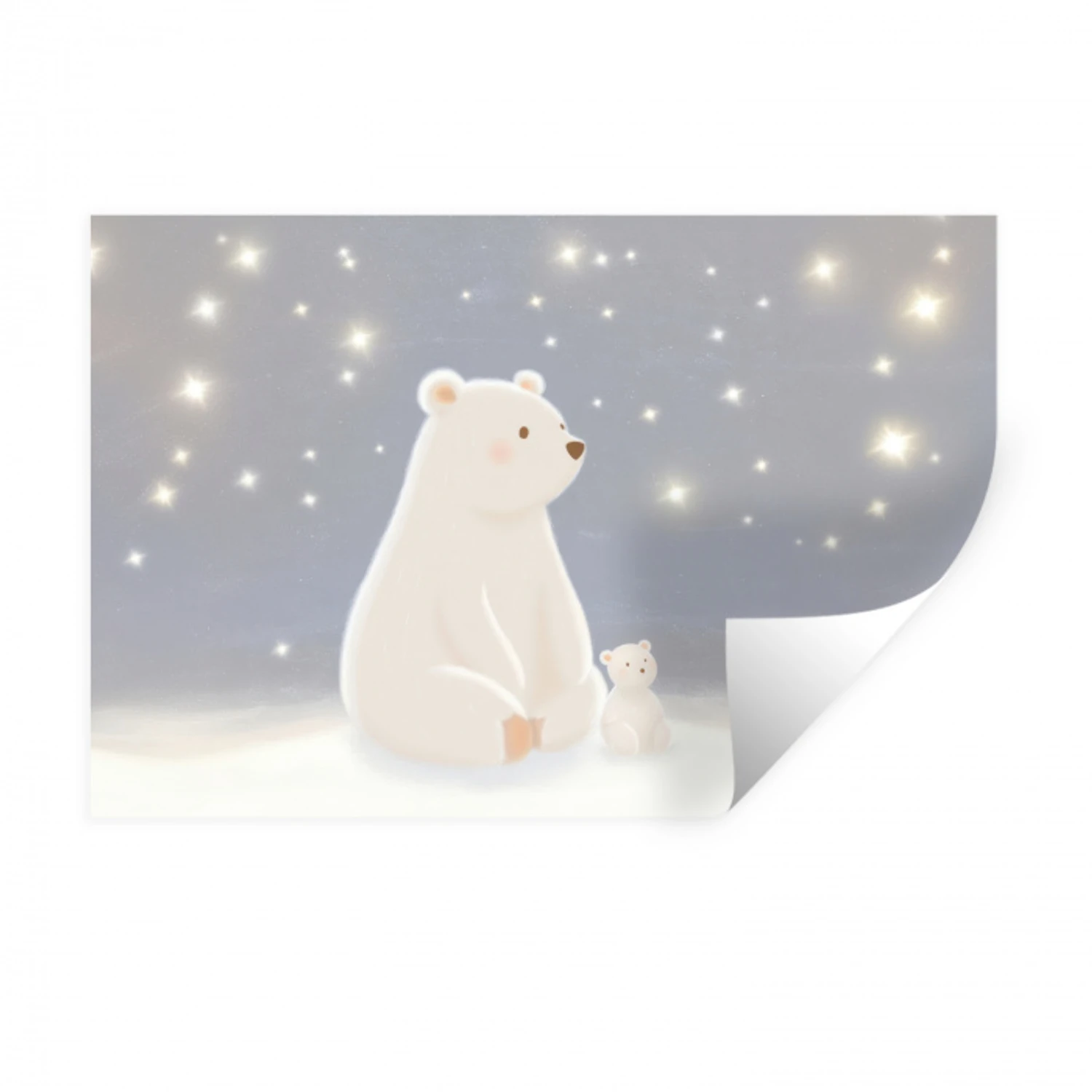 Ijsbeer - Sneeuw - Sterren - Blauw Muursticker klein -3d