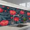 Bloemen - Rood - Bladeren - Patronen keuken achterwand 2 middel 871 -3d_schuin