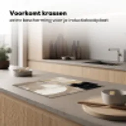 Abstract - Cirkel - Modern - Beige - Zwart - Minimalistisch Inductie beschermer vinyl 3mm middel -sfeer1