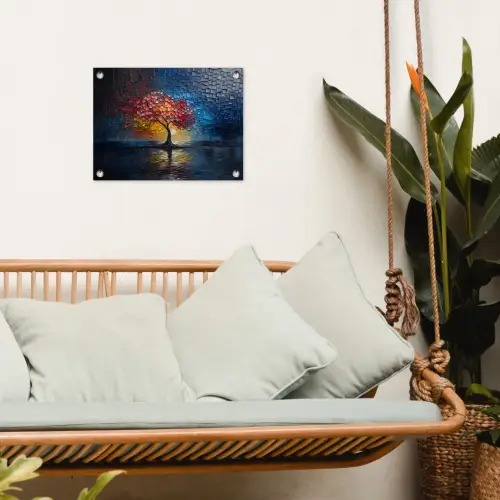 Boom - Blauw - Bladeren - Vakken tuinposter los doek klein -sfeer7